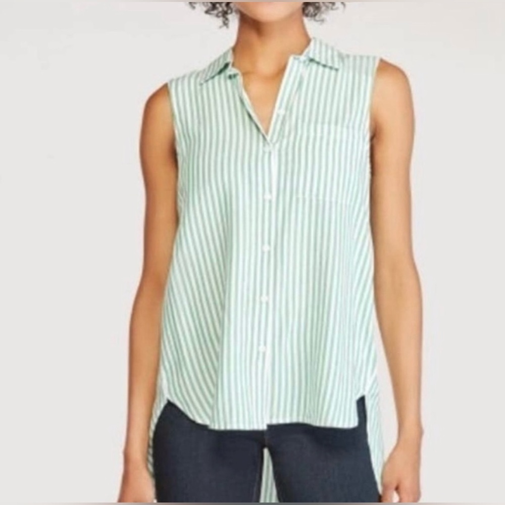 beachlunchlounge collection Linen/Cotton green & white stripe top. Size Small.